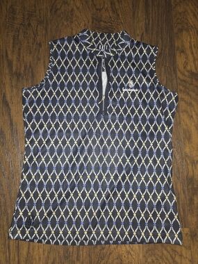 Kate Lord Sleeveless Zip Golf Tank Top - Navy Diamond Print